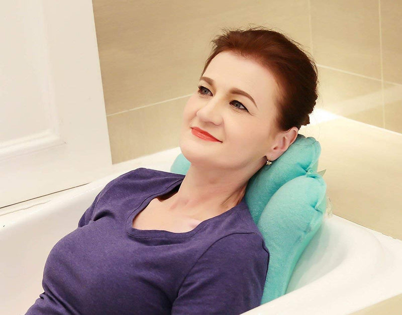 Aufblasbares Kopf-und Nackenkissen mit Saugnäpfen für die Badewanne, Tiffany blau