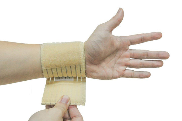 Handgelenkbandage, Bandage Handgelenk, 2er Pack, Farbe: Beige, masviva, obbomed, anlegen